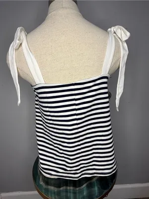J. Crew Navy and White Striped Tie-Shoulder Tank thumbnail 3