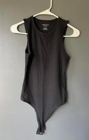 American Eagle Black Ribbed Bodysuit thumbnail 1