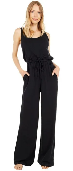 Barefoot Dreams Jumpsuit Medium Black Sleeveless Tie Waist Wide Leg Casual thumbnail 1