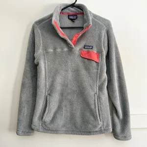 Patagonia‎ Re-Tool Snap-T Fleece Pullover Gray Coral Pink Polartec Womens Large thumbnail 1