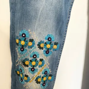 Desigual women's Ethnic stretch jeans floral Y2K 2000 embroidery boho hippie thumbnail 2