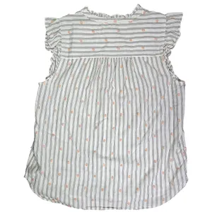 LOFT Womens Medium White Striped Pink Clip Dot‎ Ruffle Sleeveless Blouse thumbnail 2