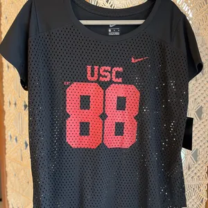 Nike Women's Black and Red USC Trojans Mesh Jersey Top thumbnail 1