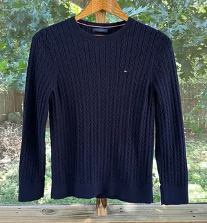 Tommy Hilfiger Women's Navy Blue Mini Cable Knit Pullover Sweater Size S thumbnail 1