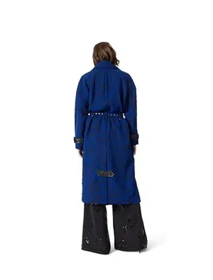 Dee Ocleppo Womens Myah Military Belted Jacquard Trench Coat Sodalite Blue XL thumbnail 2