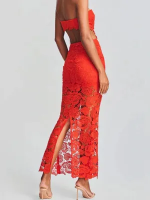 Amable by Mable Lace Maxi Orange Dress(Size Medium) thumbnail 2