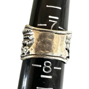 Sterling Silver Israel Wide Band Leaf Ring w/ CZ thumbnail 6