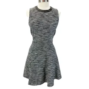 Madewell Womens 10 Anywhere Dress Mini Skater Black White Tweed Faux Leather‎ thumbnail 3