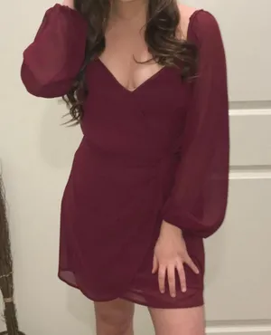 Altar'd State Chiffon Burgundy Mini Dress. Size Medium thumbnail 1