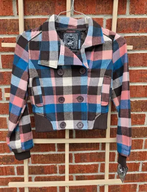 NEW Beverly Hills Polo Club Wool Blend Plaid Crop jacket Medium thumbnail 1
