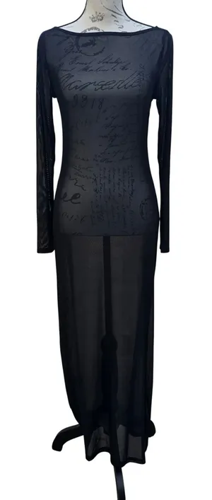 Baltic Born NWOT‎ Darya Black Sheer Mesh Long Sleeve Boat Neck Maxi Dress Small thumbnail 1