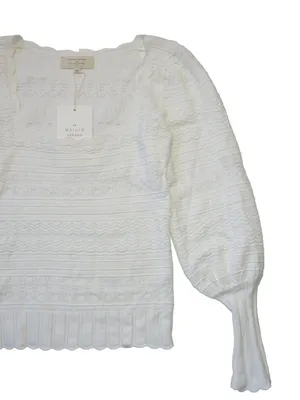 Sézane NWT La Maille Ronnie in Ecru Textured Pointelle Knit Sweater Top XS thumbnail 6