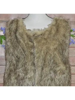 Brown Faux Fur Vest Womens L Black Sweater Knit Back Boho Western Open Front thumbnail 5