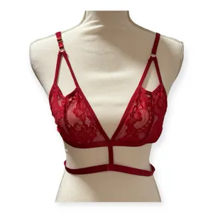 Unbranded Lace‎ Bralette Women L Red Excellent Strappy Caged Triangle Bra thumbnail 2