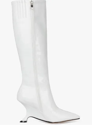 NEW White Patent Metallic Boots Knee High Sculptural Wedge Heel Boots 8.5 thumbnail 1
