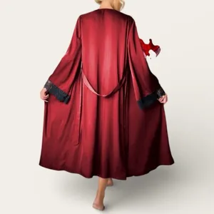 Satin Robe with Lace Trim Red Size M thumbnail 2