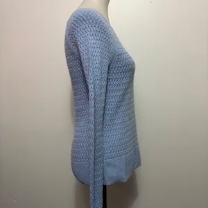 American Eagle Sweater Small Blue Back Zipper Open Knit Raglan Scoop Neck thumbnail 5