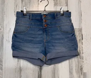 Jordache High Waisted Denim Shorts Womens Size 14 Medium Wash 3-Button Cuffed He thumbnail 1