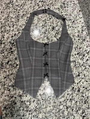 Edikted Palmer Plaid Bow Halter Top thumbnail 2