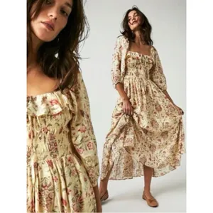 Free People Dainty Ethereal Cottage Oasis Floral Midi Dress Ivory Medium thumbnail 2
