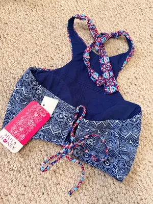 Hula Honey Bikini Top Size M Blue Pink Boho Halter Swim Top‎ NWT thumbnail 5