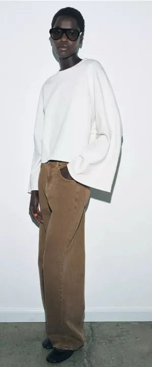 NWT Zara Cape Sleeve Cotton Shirt Size Medium Cream Beau Embroidered 4424/151 thumbnail 1