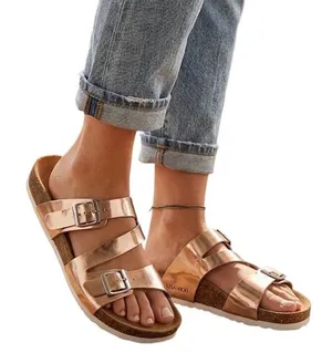 Lisa Vicky Womens Rose Gold Metallic Triple Strap Cork Footbed Sandals Size‎ 6M thumbnail 1