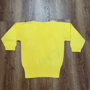 VTG 80s Beldoch Popper Yellow Floral Applique Pearl Knit Sweater Womens M READ thumbnail 9