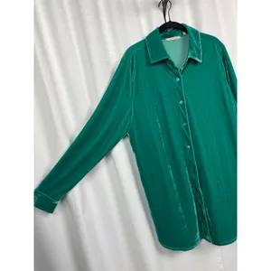 Soft Surroundings Green Velvet Button Up Blouse Sz.L thumbnail 11