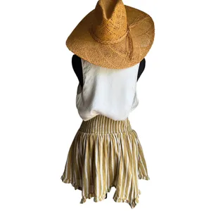 Anthropologie XS Smocked Mini Skirt Mustard Stripe Boho Beach Cover Up Pockets thumbnail 3