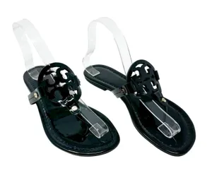 TORY BURCH Black Patent Leather Miller Classic Designer Logo Sandals Size 8.5 thumbnail 1