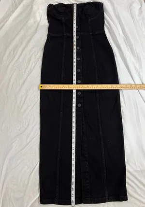 Zara Black Denim Strapless Button-Front Midi Dress with Slit thumbnail 9