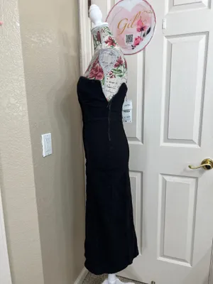 Zara Black Denim Strapless Button-Front Midi Dress with Slit thumbnail 5