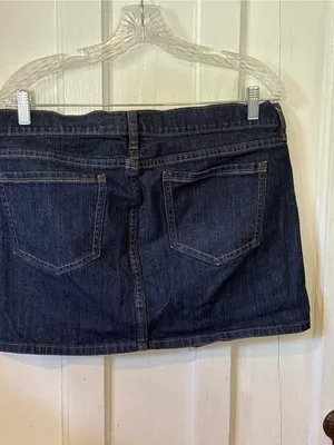 Old Navy Dark Blue Denim Mini Skirt with Contrast Yellow Stitching thumbnail 4