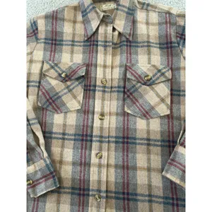 Vintage 70s P.S. Philip Scott Wool Blend Flannel Button Up Shirt Brown Plaid S thumbnail 11