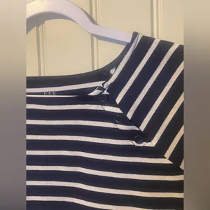Gap Blue/White Favorite Stripe Long Sleeve Button-Shoulder T-Shirt thumbnail 4