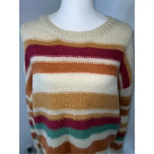 Women’s Striped Fall Oranges/Maroon/Cream Knit Sweater Medium thumbnail 3