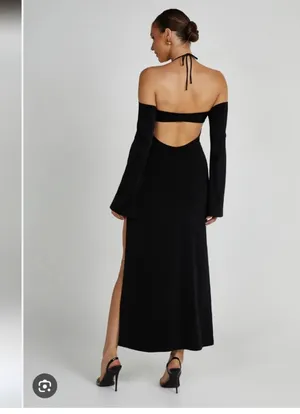 NWT MESHKI Tia Slinky Off Shoulder Maxi | Dress Black Size M thumbnail 3