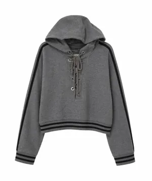 Puma Fenty By Rihanna Grey Rising Sun Lace-Up Cropped Hoodie.Size-Medium thumbnail 1