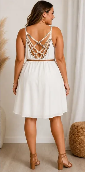 White Beaded Cage Back Mini Dress Womens Size Medium Cream‎ NWT Summer Cocktail thumbnail 1