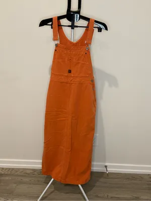 For Joseph XS Orange Overall Maxi Dress Pinafore Jumper Vintage Style Made USA thumbnail 2