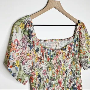 Anthropologie Aurelia Smocked Top Floral Cream Size M Balloon Sleeve Ruching thumbnail 5