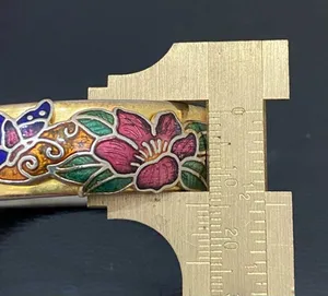 Vintage Unsigned Gold-tone Floral Flower Cloisonne Hinged Bangle Bracelet 36.2g thumbnail 8