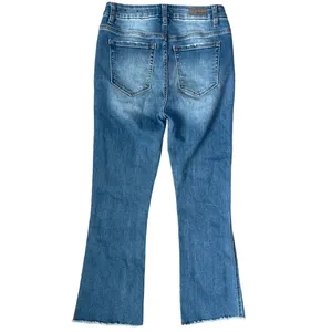 MISS ME Denim Crop‎ Boot Jeans Button Fly Medium Wash Raw Hem Size 26 thumbnail 2