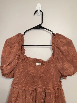 Altar'd State Lace Smocked Puff Sleeve Tiered Mini Dress XL Boho thumbnail 4