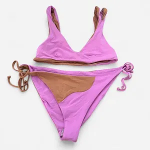 L*space pink brown swirl retro print tie vneck bikini set Size small large thumbnail 2