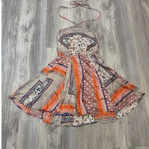 Lulus Forever Mesmerizing Orange Scarf Print Halter Mini Dress Open Back XS NEW‎ thumbnail 2