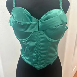 Satin Spaghetti Strap Party Crop Top Rave‎ Cute Zip Back Outfits Corset thumbnail 2