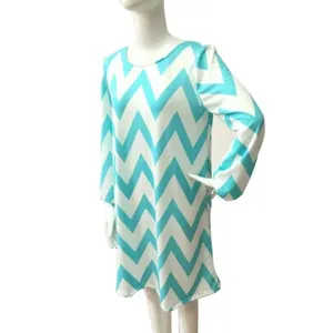 Womens Medium Light Blue and White Wave Pattern Striped Long Sleeves‎ Dress thumbnail 2