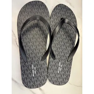 NWT Michael Kors MK Logo Flip Flop Sandals Black Grey Monogram Thong Slides‎ thumbnail 2